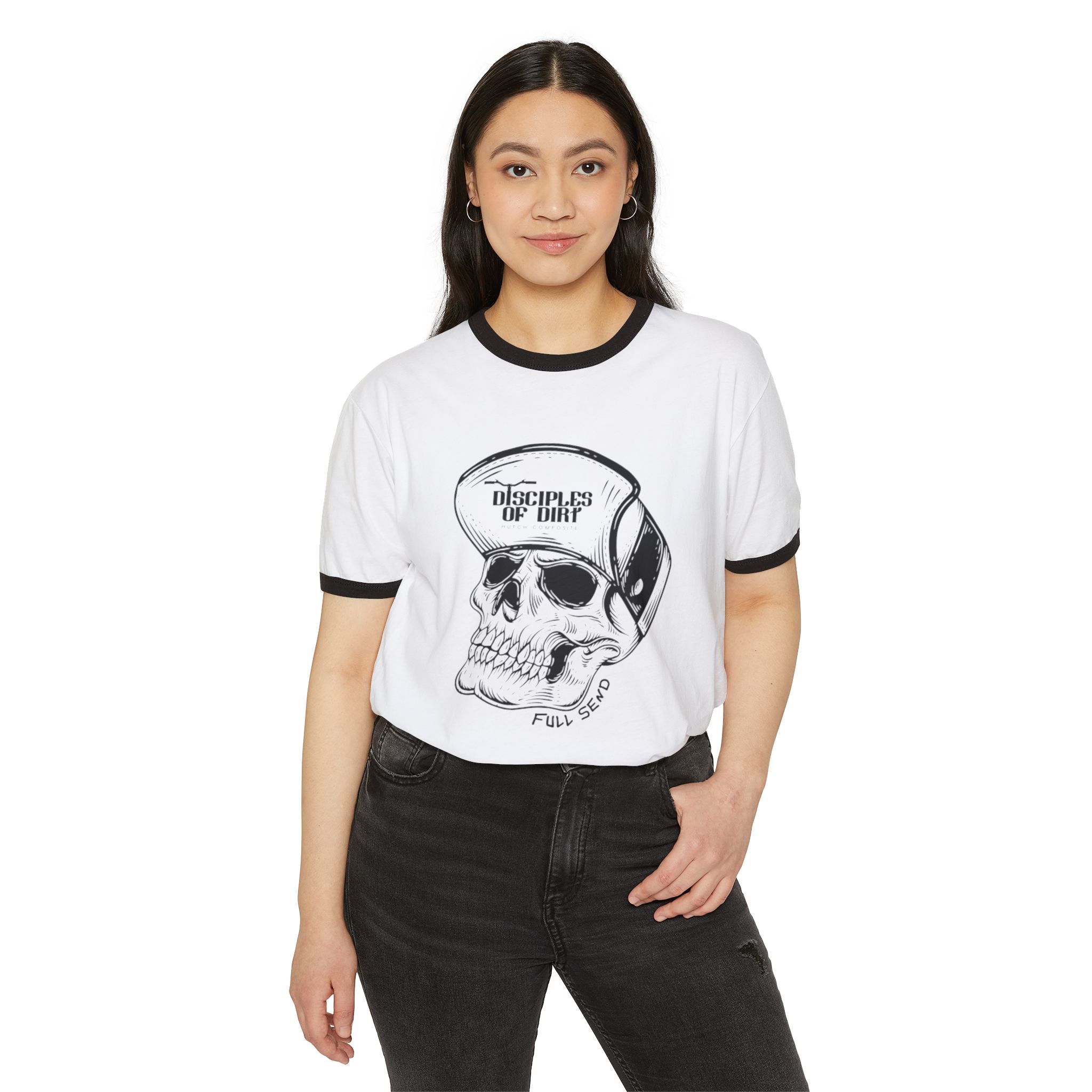 Skull Helmet Ringer T-Shirt — "Disciples of Dirt" Vintage Moto Tee